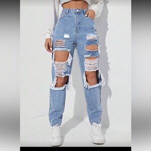 High-Rise Light Blue Distressed Boyfriend Jeans